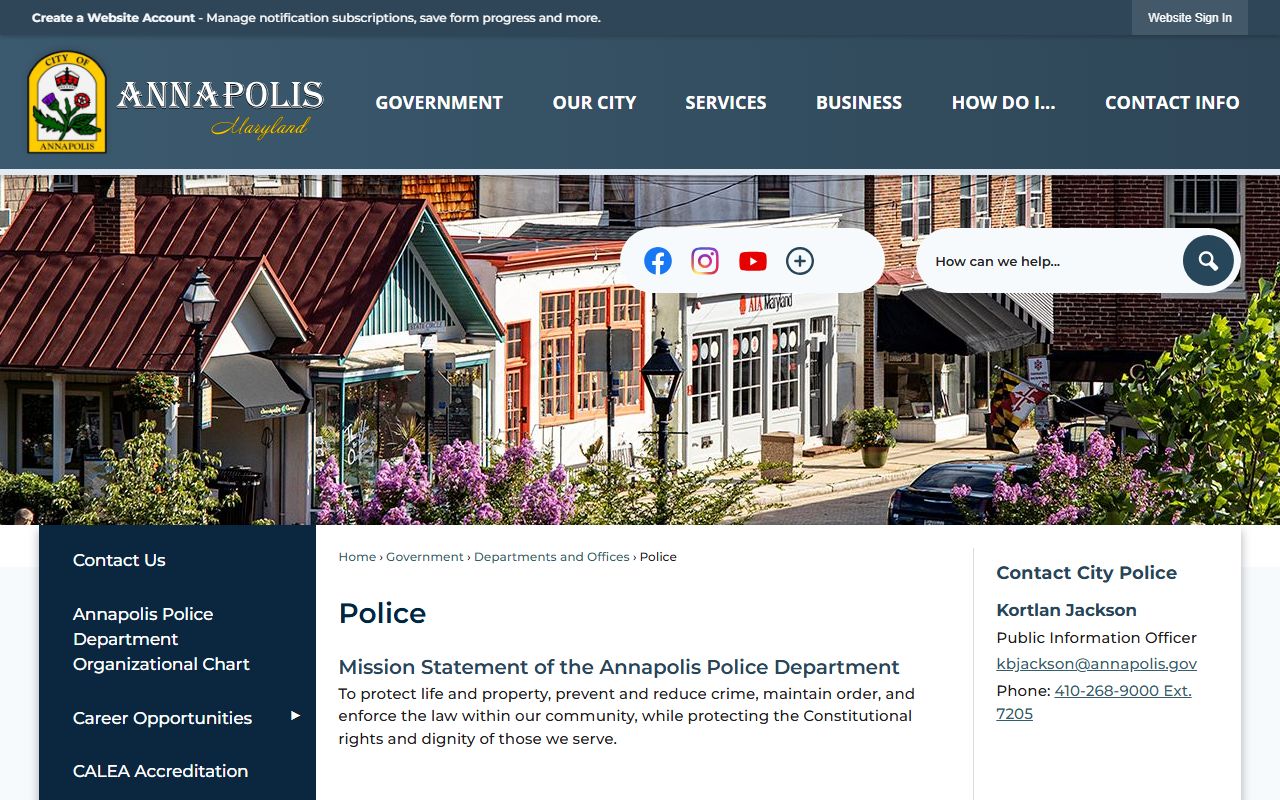 Annapolis Police Department website for Annapolis white pages search