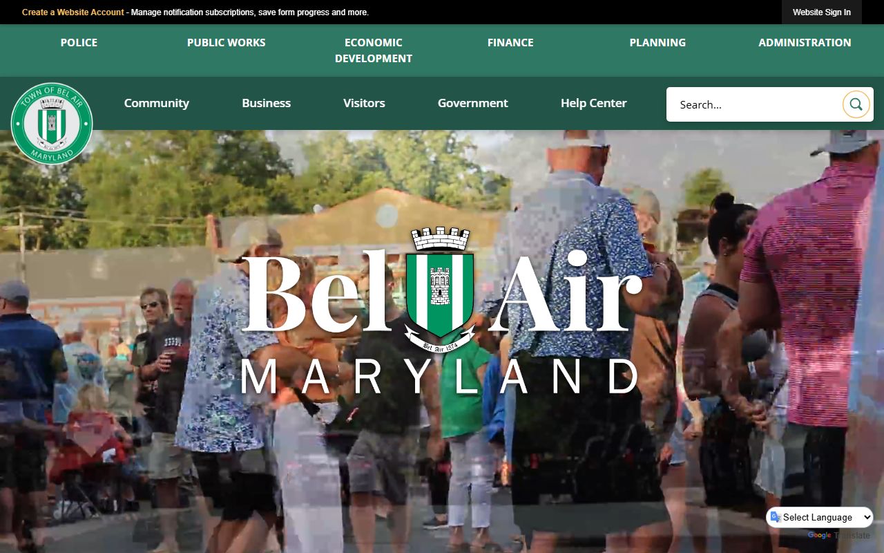 Town of Bel Air website for Bel Air North white pages reference