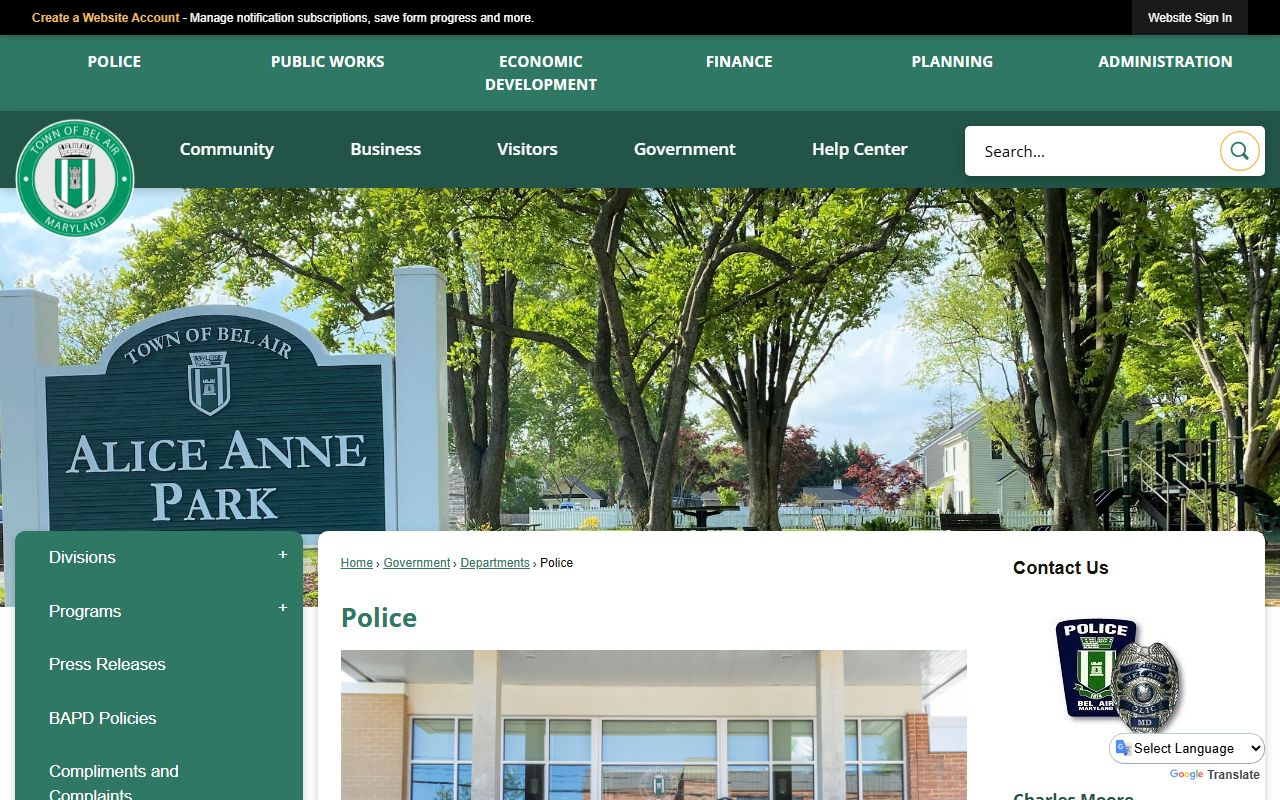 Bel Air Police Department website for Bel Air South white pages searches