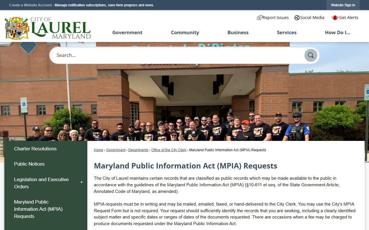 City of Laurel MPIA request page for Laurel white pages records