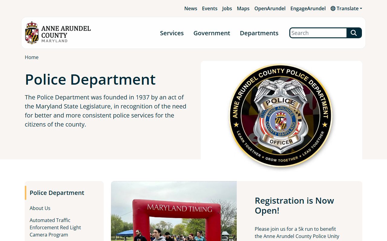 Anne Arundel County Police Department portal for white pages records requests