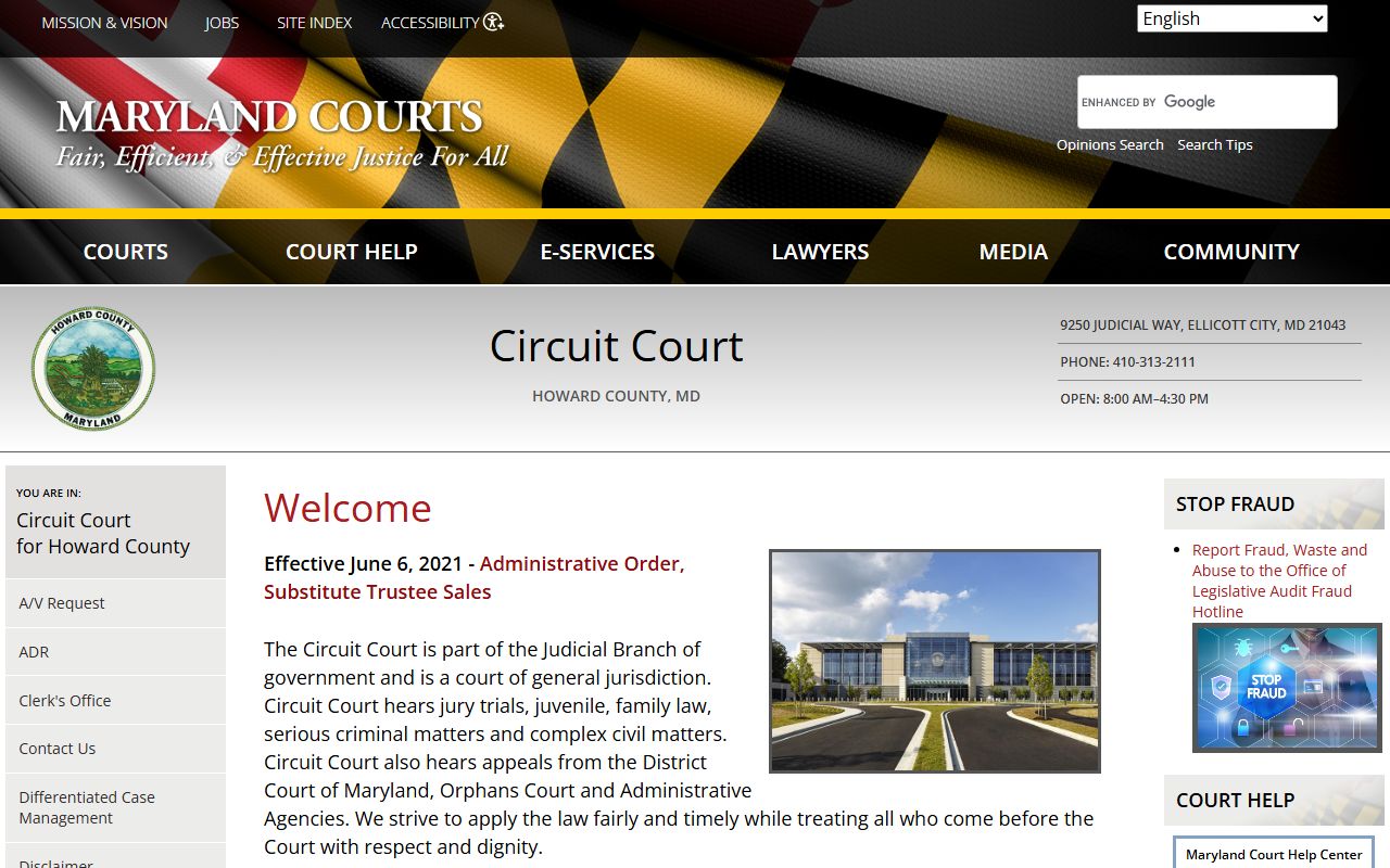 Howard County Circuit Court portal for white pages search