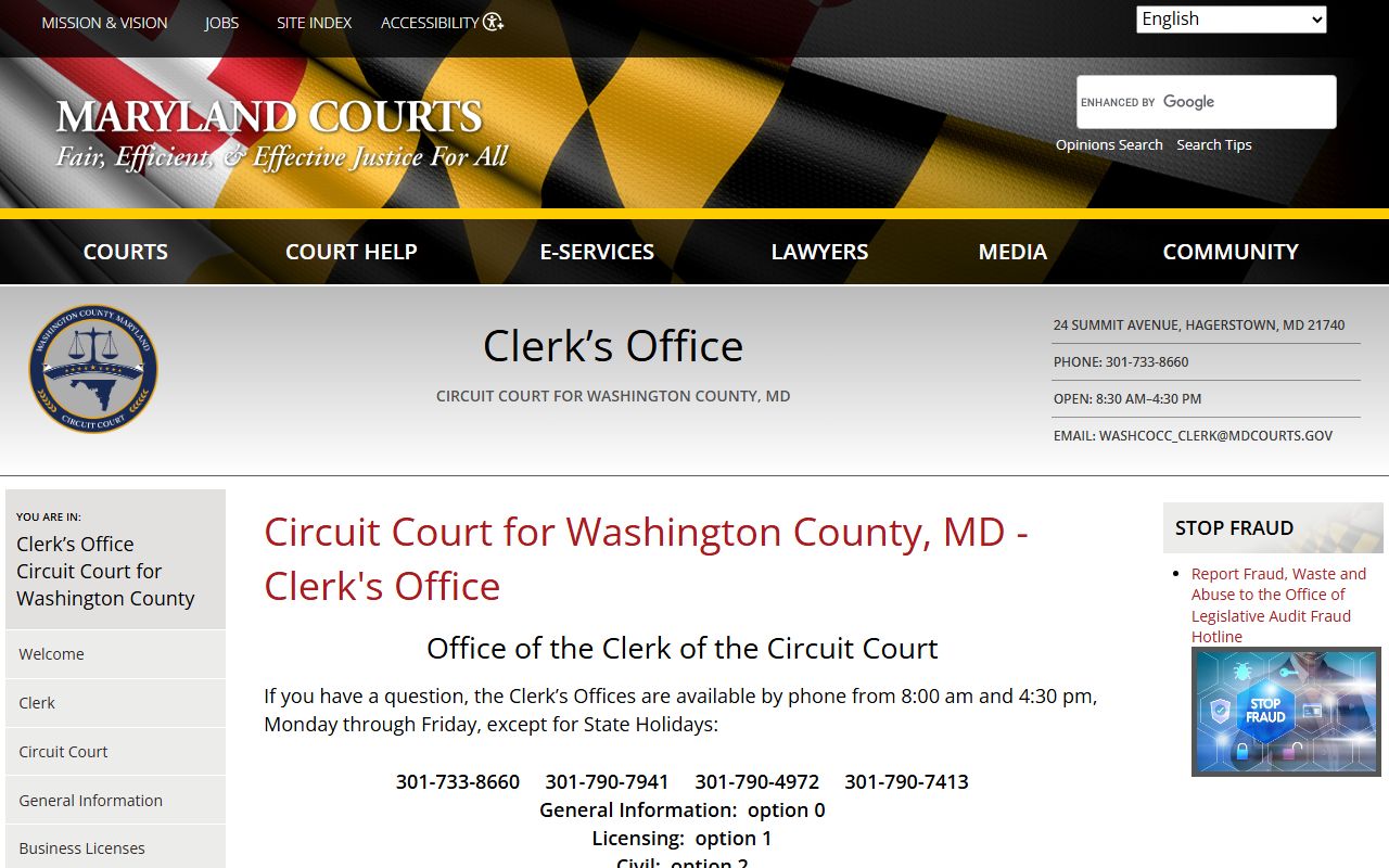Washington County Circuit Court page for white pages court records