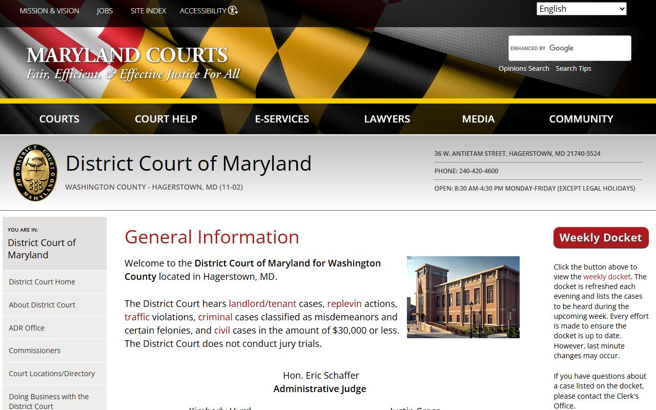 Washington County District Court directory for white pages lookup