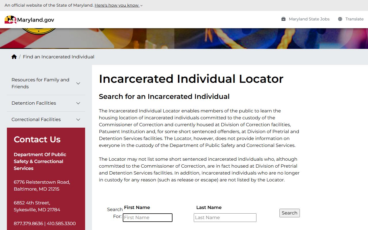 DPSCS Inmate Locator for Maryland white pages people search