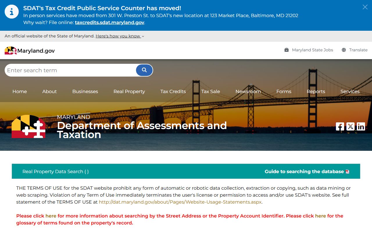 SDAT Real Property Search for Maryland white pages